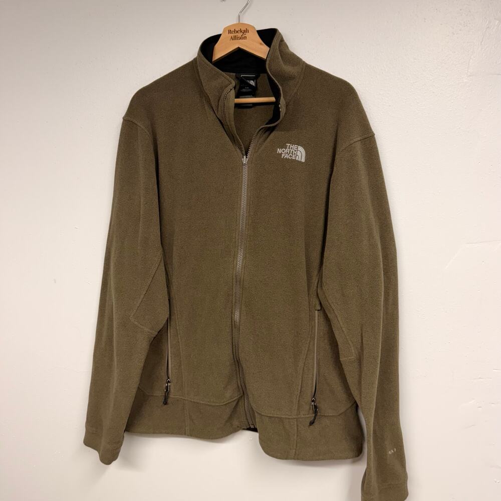 North Face Olive Green TKA 7 Fleece Full Zip Jacket Men's SZ LARGE Soft & Warm - Picture 2 of 10